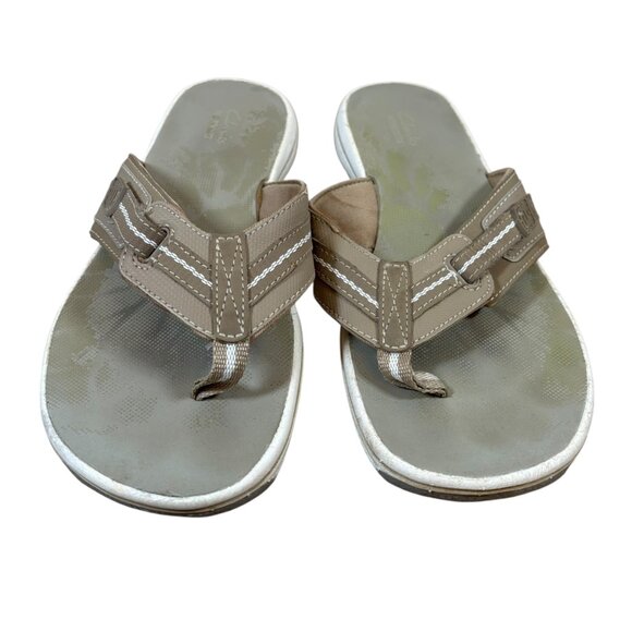 Clarks Cloudsteppers Brinkley Jazz Tan Thong Sandals Flip Flops Brown Adjustable - Picture 4 of 8